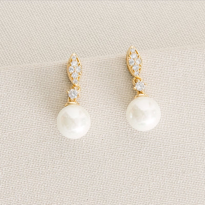 Dublin crystal classic pearl drop earrings (gold) - Liberty in Love