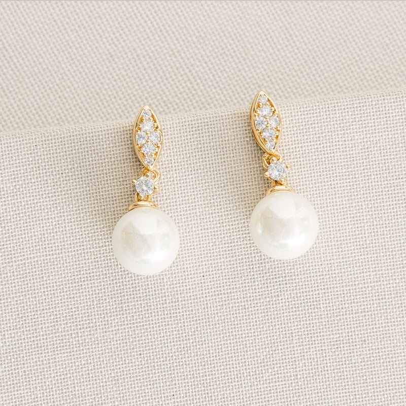 Dublin crystal classic pearl drop earrings (gold) - Liberty in Love