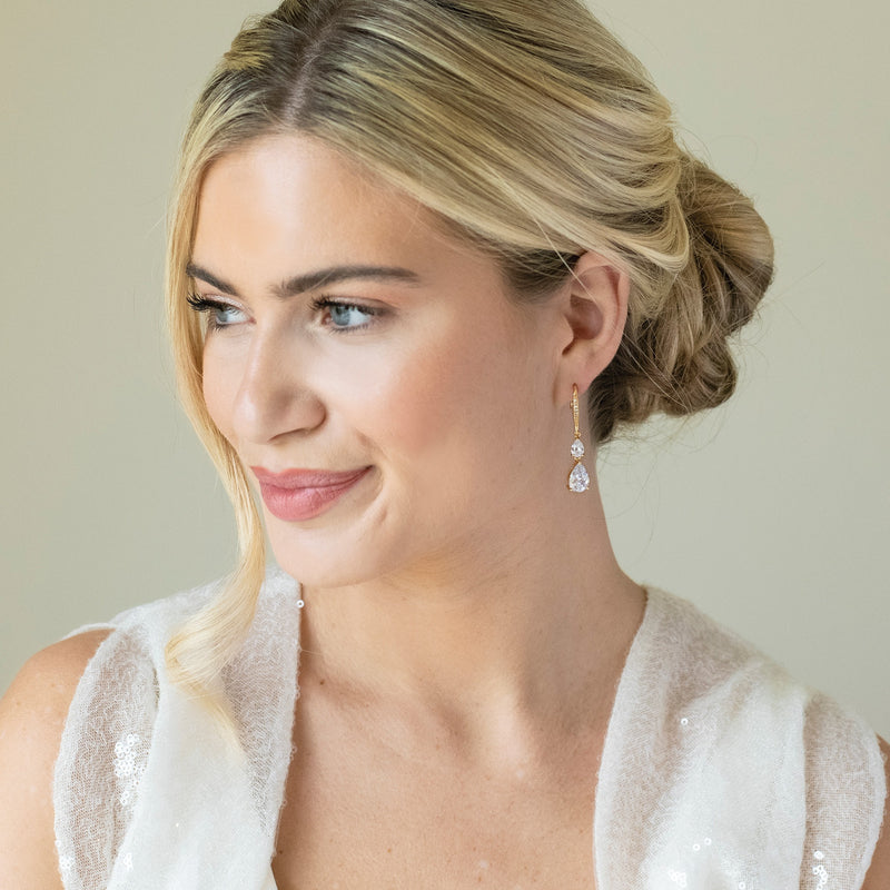 Detroit crystal double drop earrings (gold) - Liberty in Love