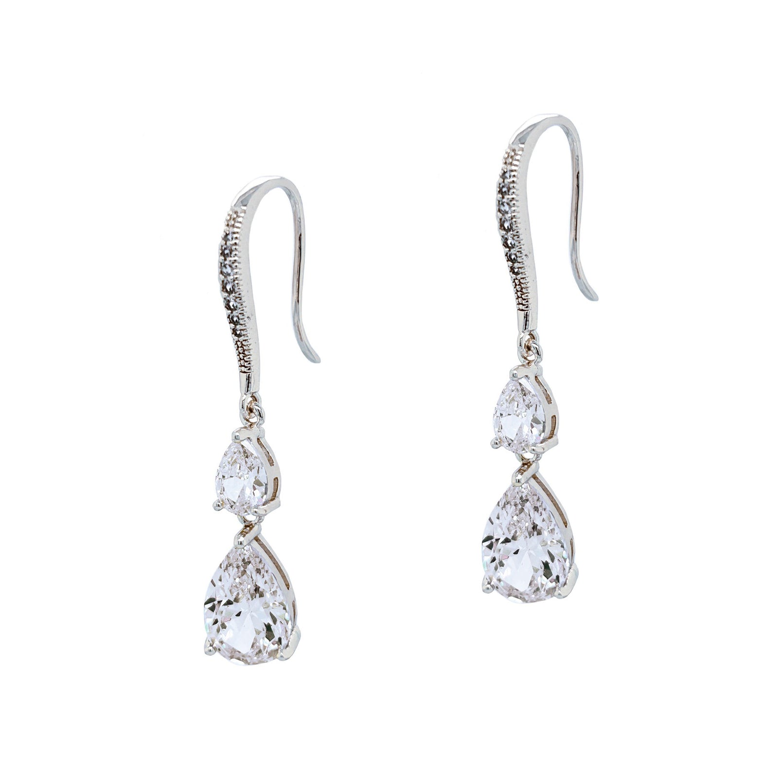 Silver double drop earrings deals