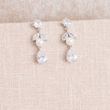 Dulcie pearl crystal leaf drop earrings - Liberty in Love