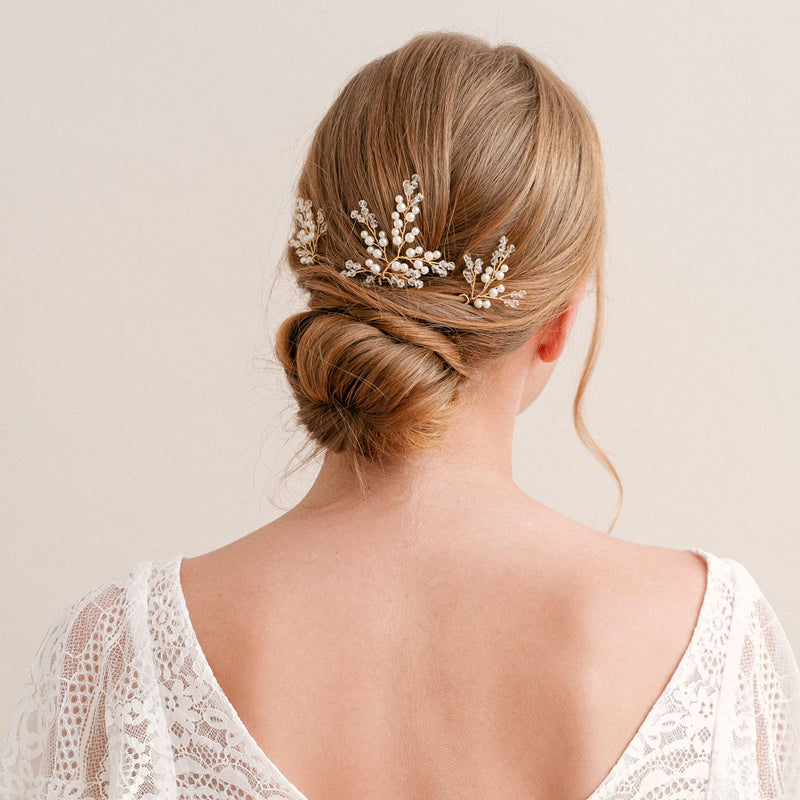 Ebba crystal and pearl sprig hair pins - Liberty in Love