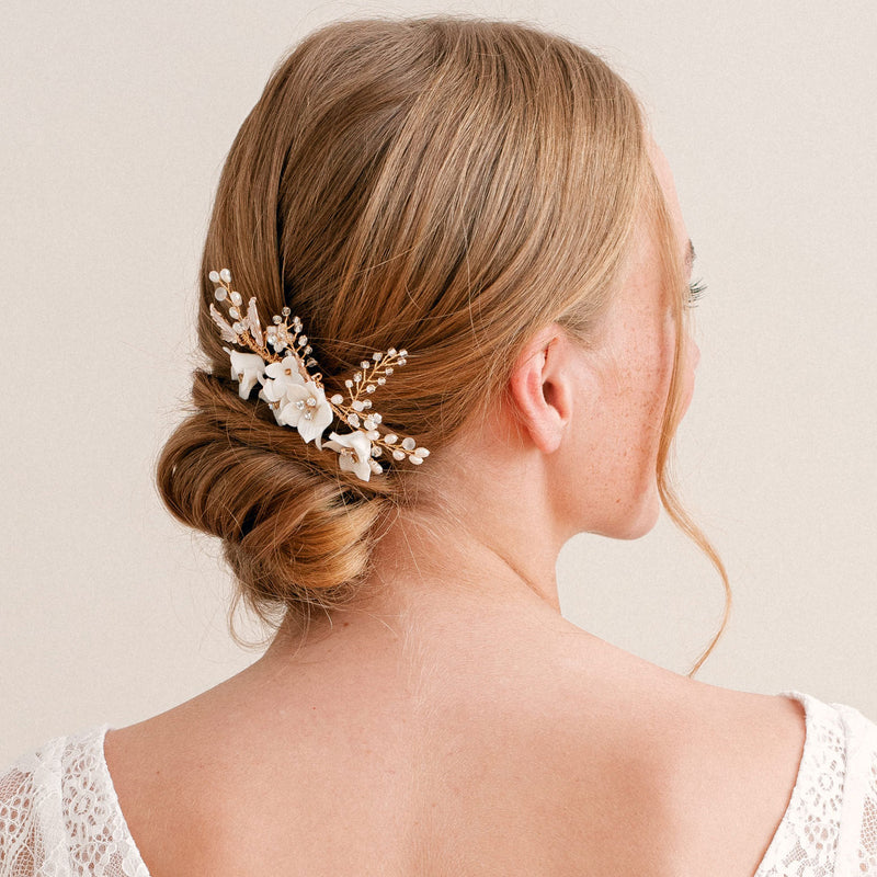 Elisabetta I ivory clay floral gold hair comb - Liberty in Love