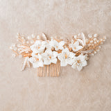 Elisabetta I ivory clay floral gold hair comb - Liberty in Love