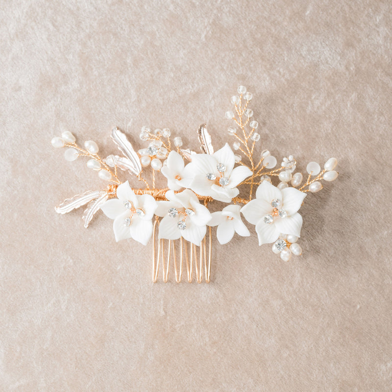 Elisabetta II ivory clay floral gold hair comb - Liberty in Love