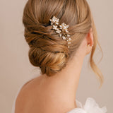 Fern crystal and pearl floral gold hair pin - Liberty in Love