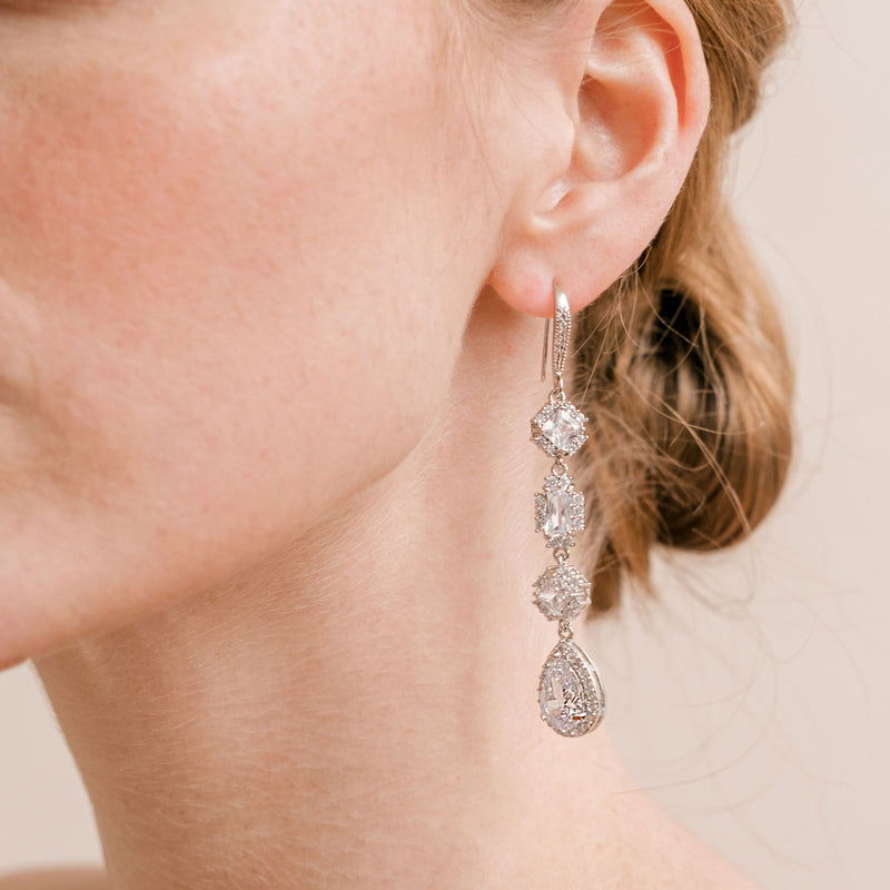 Fernanda crystal statement long drop earrings - Liberty in Love