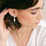 Fleurette navette teardrop pearl earrings (silver) - Liberty in Love