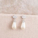 Fleurette navette teardrop pearl earrings (silver) - Liberty in Love
