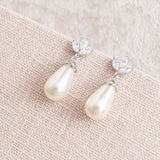 Fleurette navette teardrop pearl earrings and necklace set (silver) - Liberty in Love