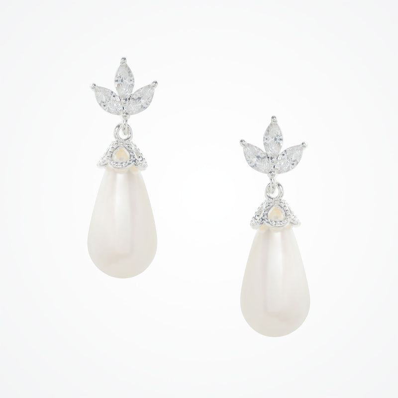 Fleurette navette teardrop pearl earrings (silver) - Liberty in Love