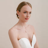 Fleurette navette teardrop pearl earrings and necklace set (silver) - Liberty in Love
