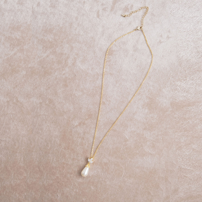 Fleurette navette teardrop pearl earrings and necklace set (gold) - Liberty in Love