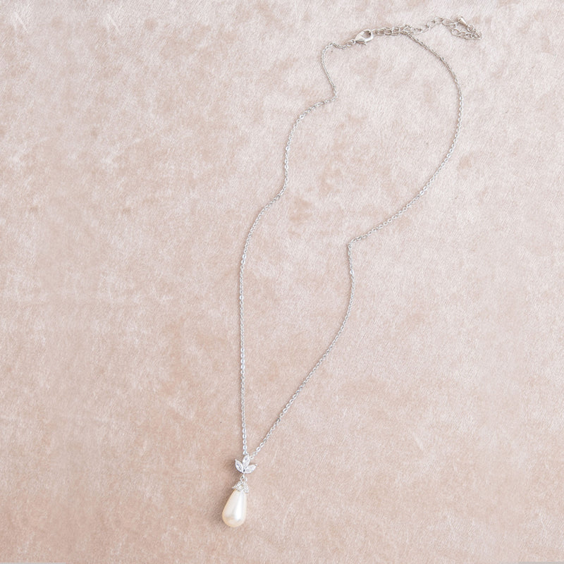 Fleurette navette teardrop pearl necklace (silver) - Liberty in Love