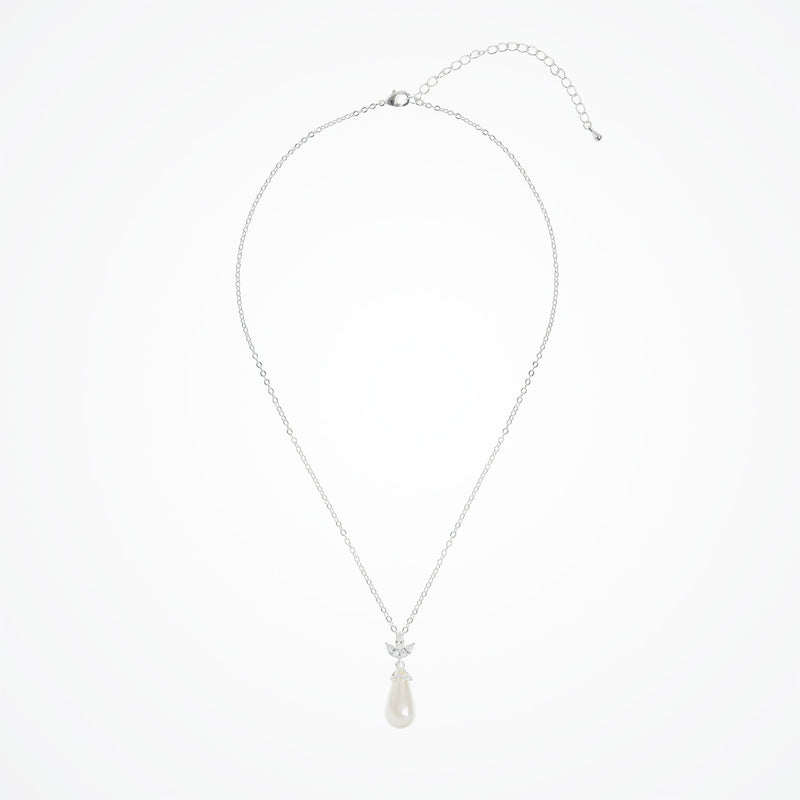 Fleurette navette teardrop pearl necklace (silver) - Liberty in Love