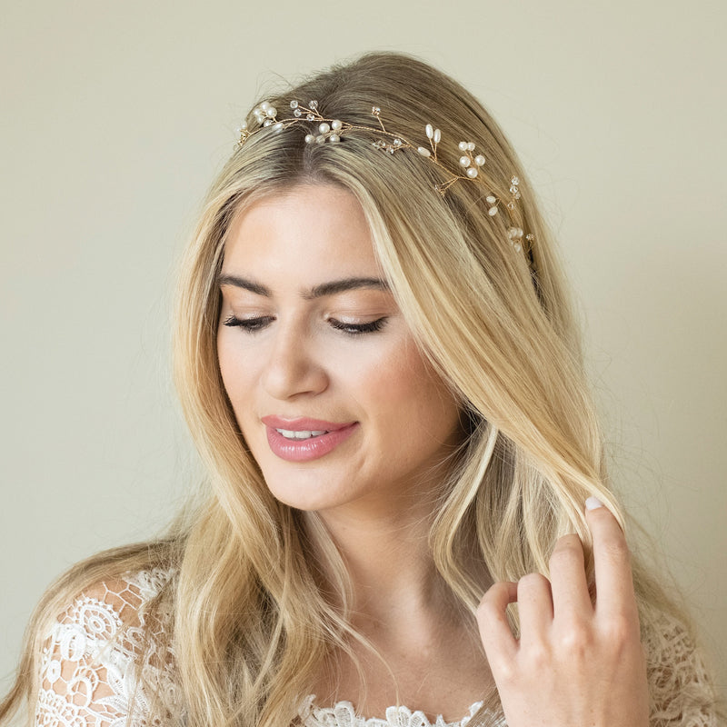 Aurora crystal and pearl hair vine (gold) - Liberty in Love