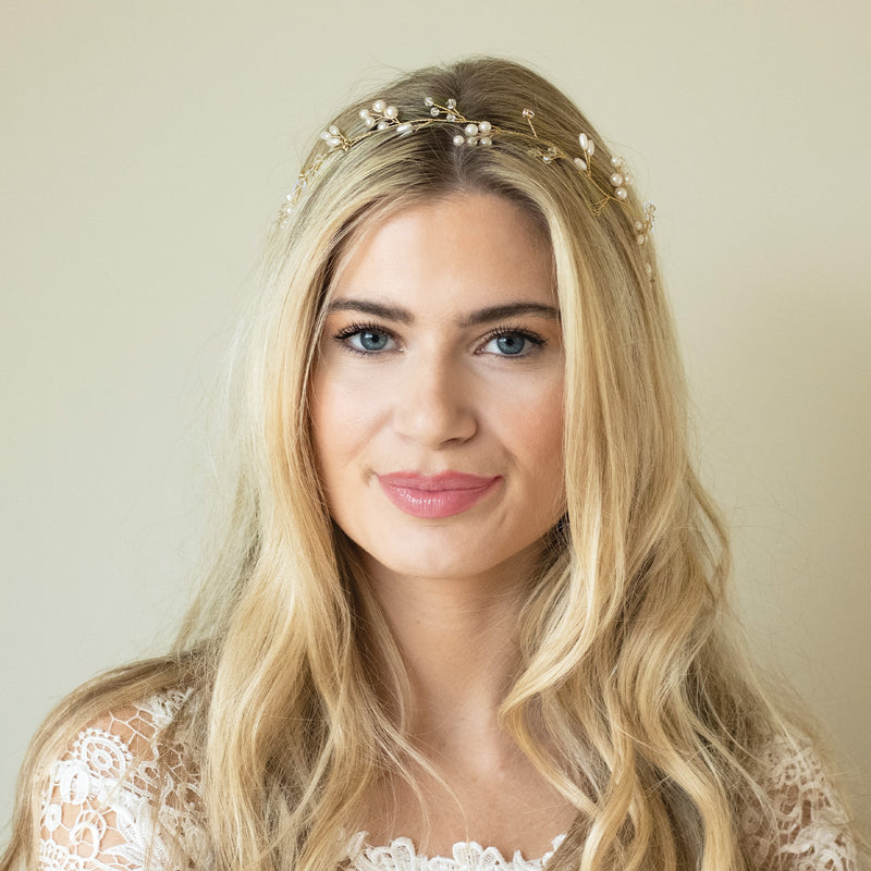 Aurora crystal and pearl hair vine (gold) - Liberty in Love