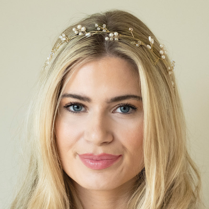 Aurora crystal and pearl hair vine (gold) - Liberty in Love