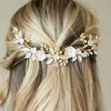 Bloom crystal and pearl enamelled floral crescent clip (gold) - Liberty in Love