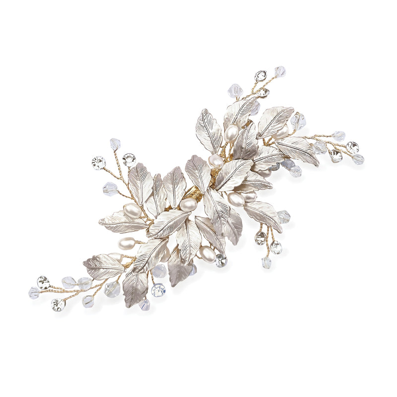Fairydust crystal and pearl enamelled leafy clip (gold) - Liberty in Love