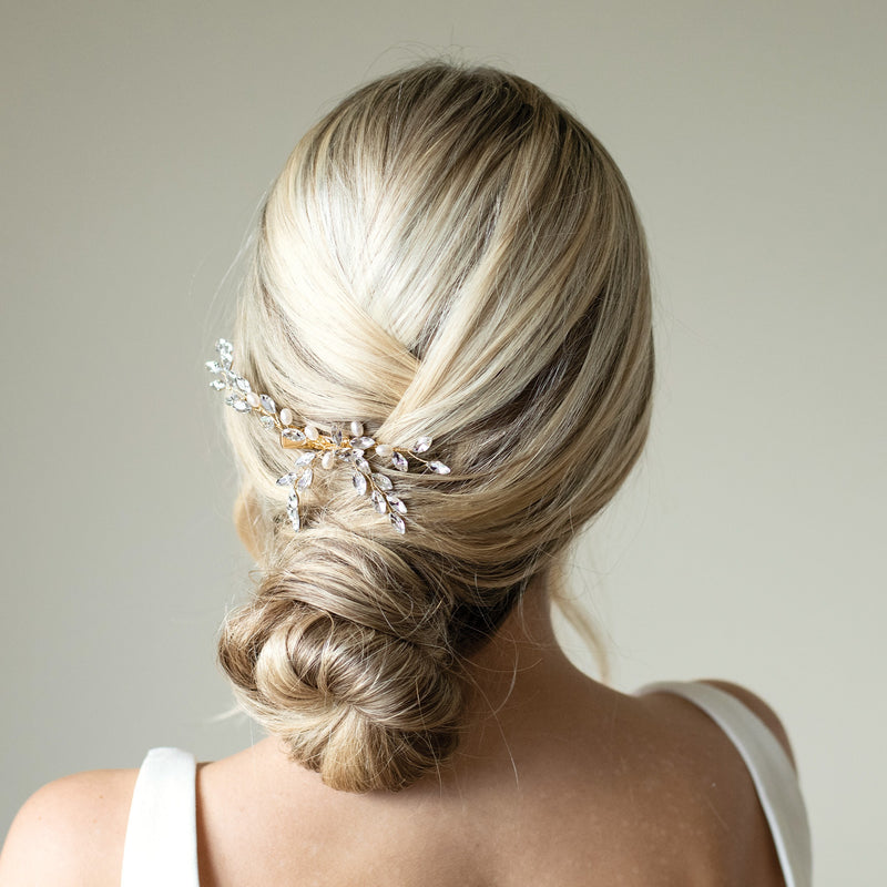 Pearl glimmer crystal spray clip (gold) - Liberty in Love