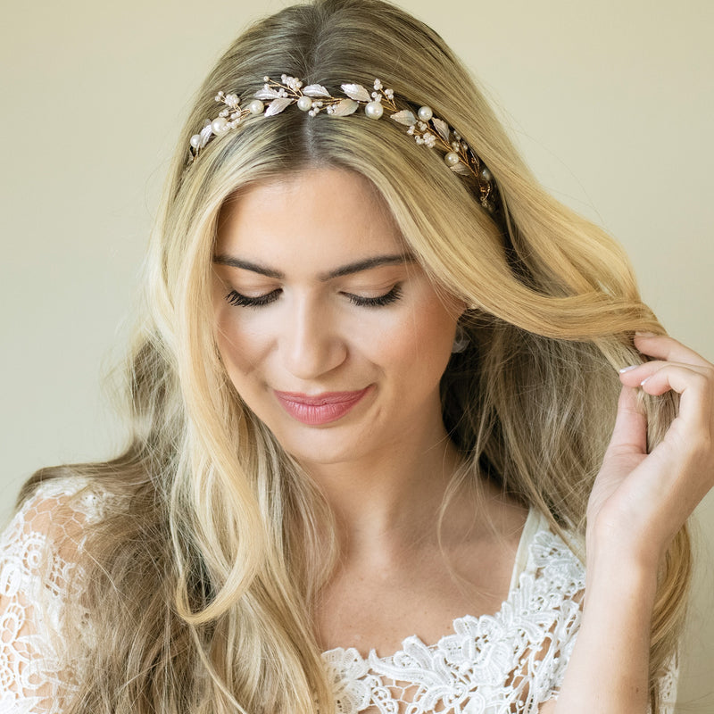 Skylark crystal and pearl enamelled hair vine (gold) - Liberty in Love