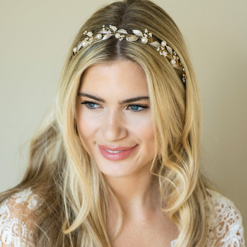 Skylark crystal and pearl enamelled hair vine (gold) - Liberty in Love