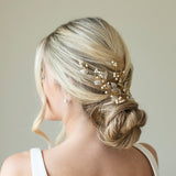 Summer breeze pearl enamelled leaf sprig clip (gold) - Liberty in Love