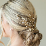 Summer breeze pearl enamelled leaf sprig clip (gold) - Liberty in Love