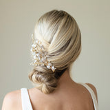 Summer breeze pearl enamelled leaf sprig clip (gold) - Liberty in Love