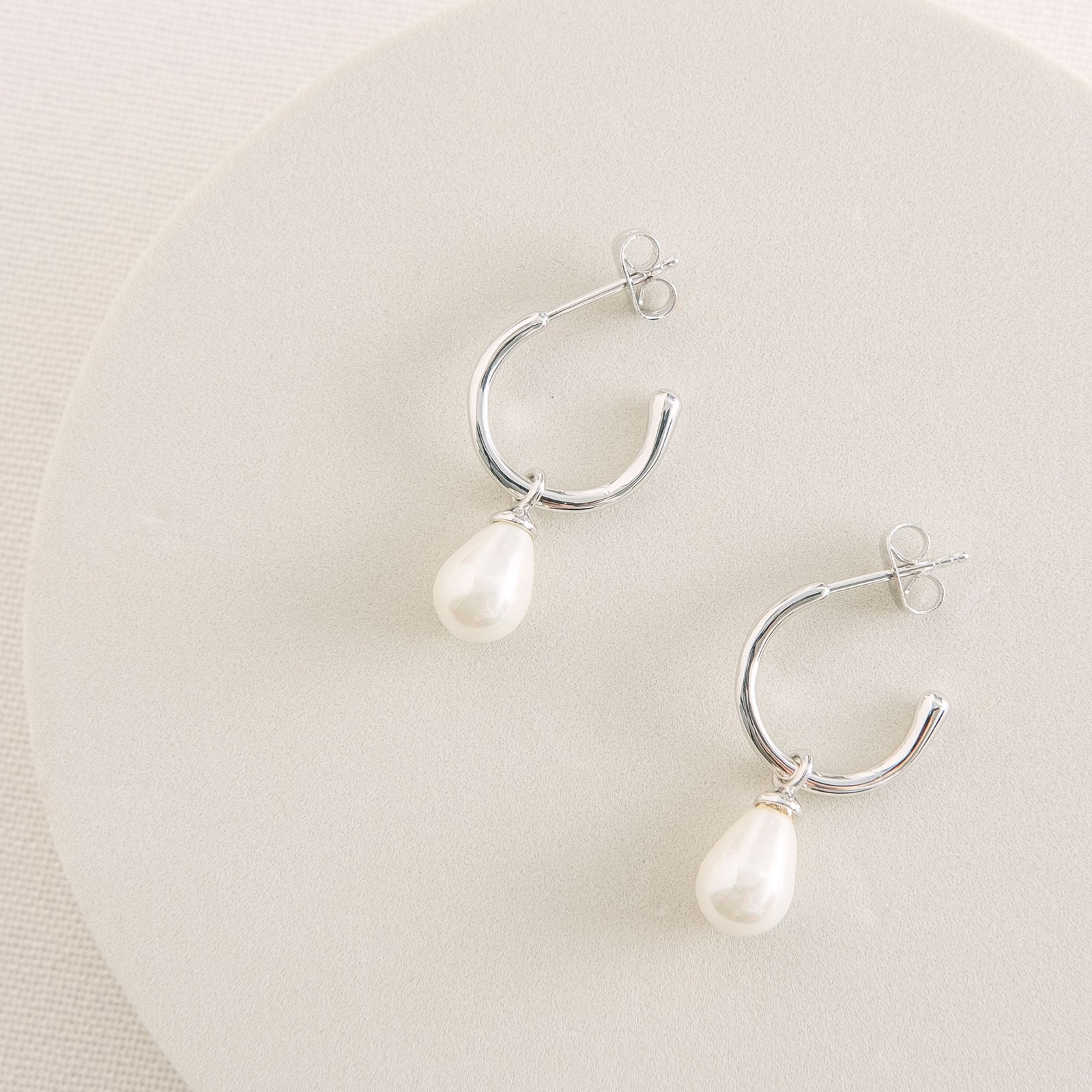 Harrow hoop pearl drop earrings (silver) | Ivory & Co