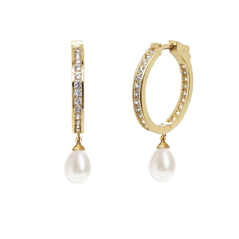 Helsinki crystal statement hoop pearl drop earrings (gold) - Liberty in Love