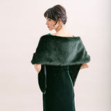 Hunter green faux fur short bridal wrap - Liberty in Love