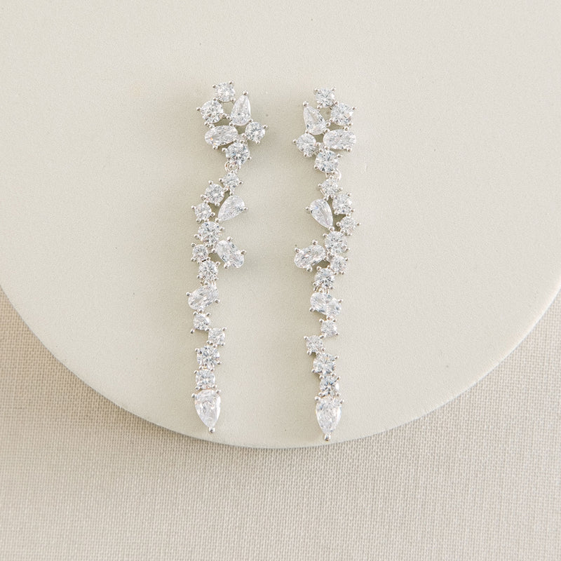 Islington crystal cluster drop earrings (silver) Ivory Co