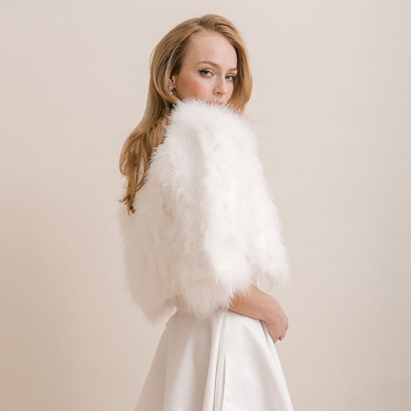 Ivory cropped feather bridal jacket - Liberty in Love