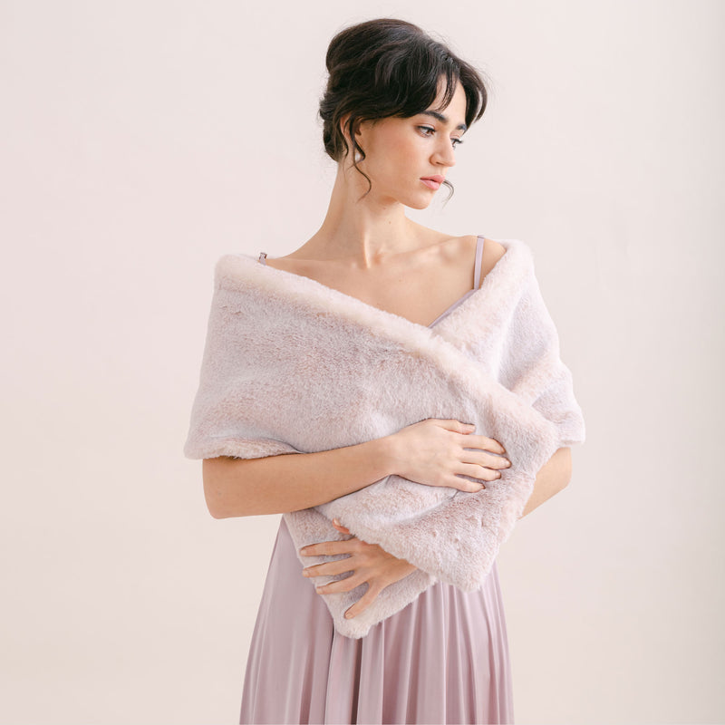 Ivory rose faux fur short bridal wrap - Liberty in Love