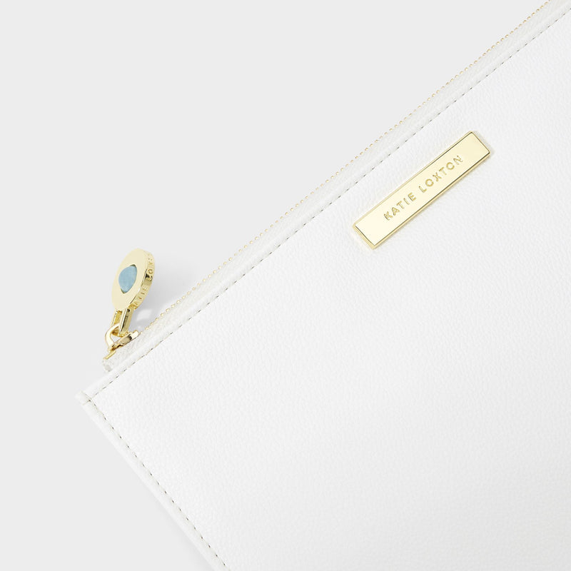 Katie Loxton semi-precious stone pouch 'Something blue for when you say I do' aqua in white - Liberty in Love
