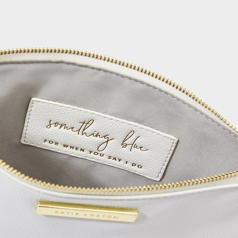 Katie Loxton semi-precious stone pouch 'Something blue for when you say I do' aqua in white - Liberty in Love