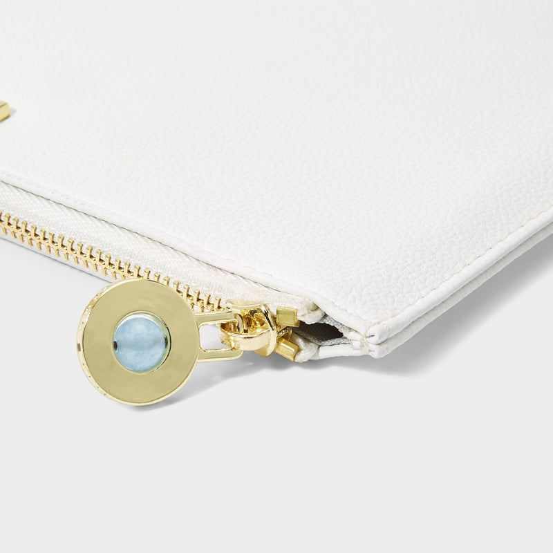 Katie Loxton semi-precious stone pouch 'Something blue for when you say I do' aqua in white - Liberty in Love