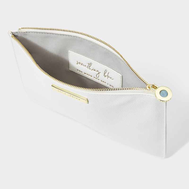 Katie Loxton semi-precious stone pouch 'Something blue for when you say I do' aqua in white - Liberty in Love