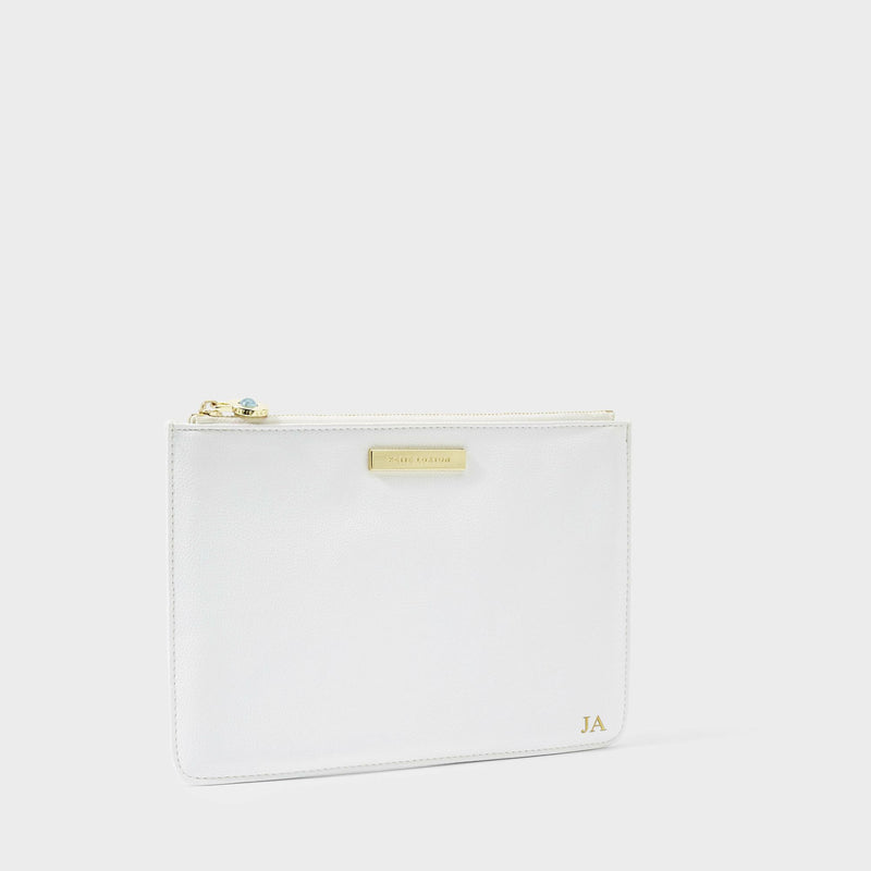 Katie Loxton semi-precious stone pouch 'Something blue for when you say I do' aqua in white - Liberty in Love