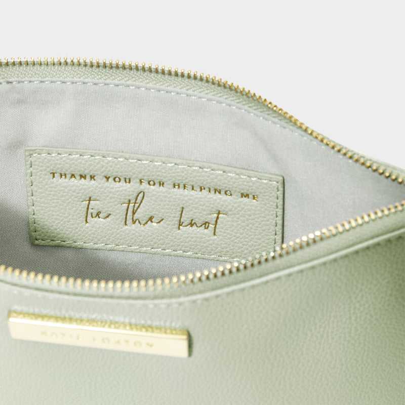Katie Loxton semi-precious stone pouch 'Thank you for helping me tie the knot' amazonite in sage green - Liberty in Love