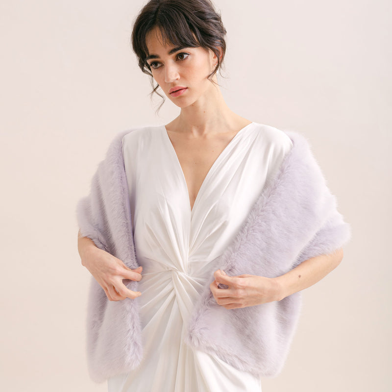 Lavender faux fur short bridal wrap - Liberty in Love