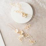 Lorelai enameled floral pearl sprig hair pins - Liberty in Love