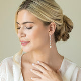 Melbourne crystal long pearl drop earrings (gold) - Liberty in Love