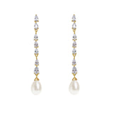 Melbourne crystal long pearl drop earrings (gold) - Liberty in Love