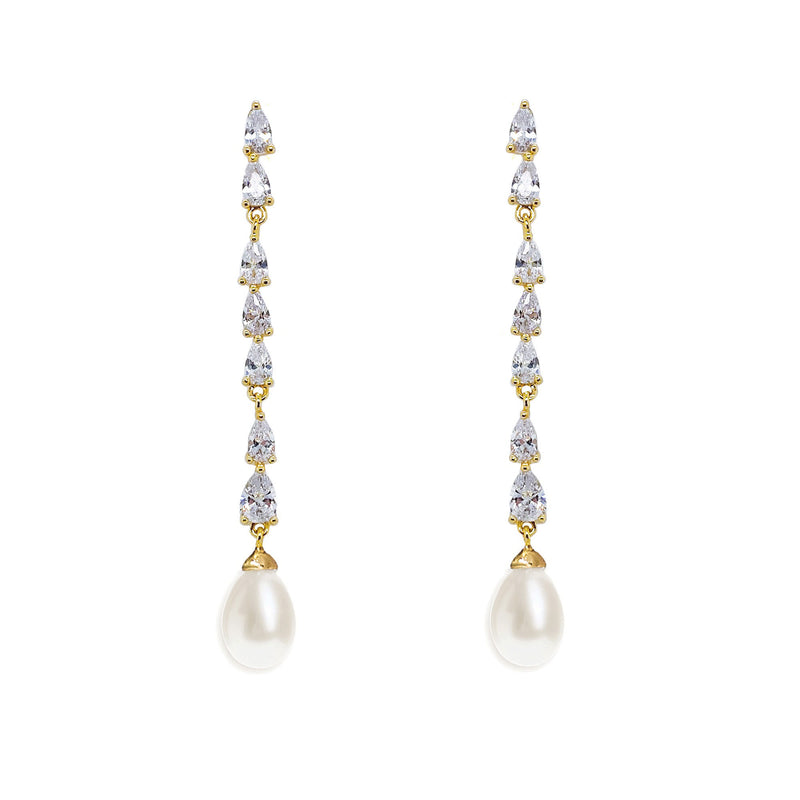 Melbourne crystal long pearl drop earrings (gold) - Liberty in Love