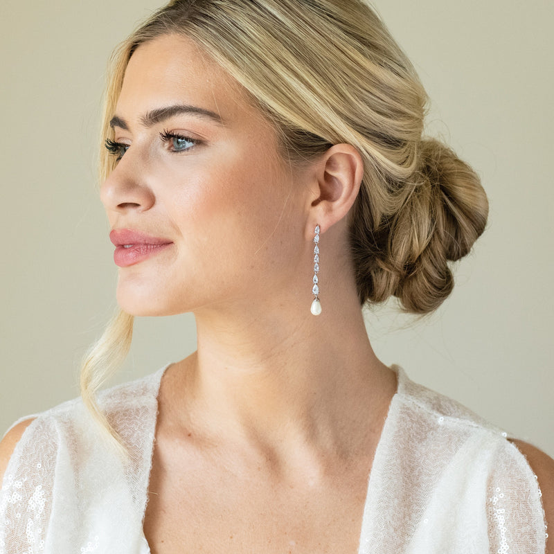 Melbourne crystal long pearl drop earrings - Liberty in Love