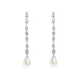 Melbourne crystal long pearl drop earrings (silver) - Liberty in Love