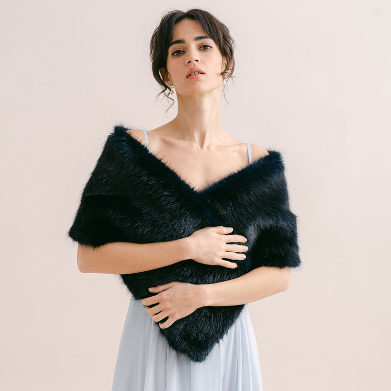 Midnight navy faux fur short bridal wrap - Liberty in Love